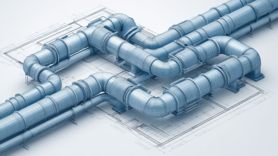 a detailed 3D visualization of piping for engineers for an industrial plant
